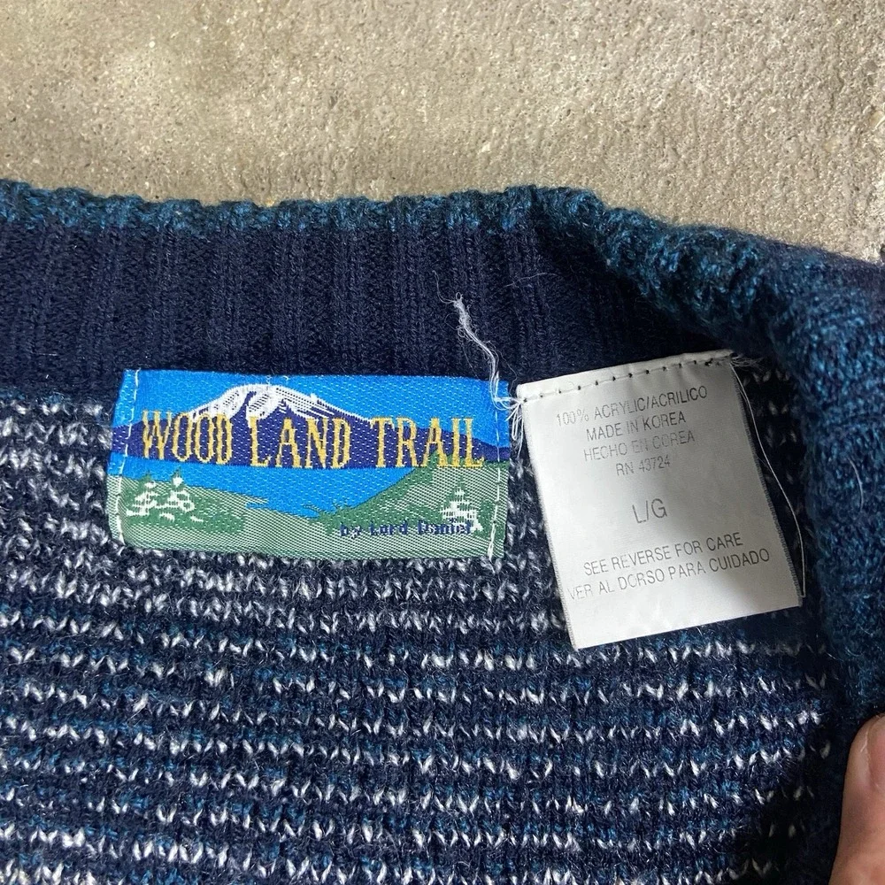 Vintage 80s Woodland Trail Sweater Vest Size Large Blue Button Down Cardigan